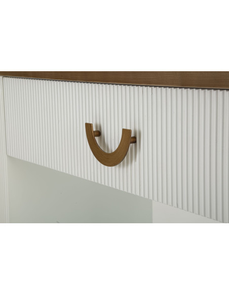 Console moderne Arrondie 1 tiroir en Bois de frêne Marron Blanc Métal Doré Tolosa 