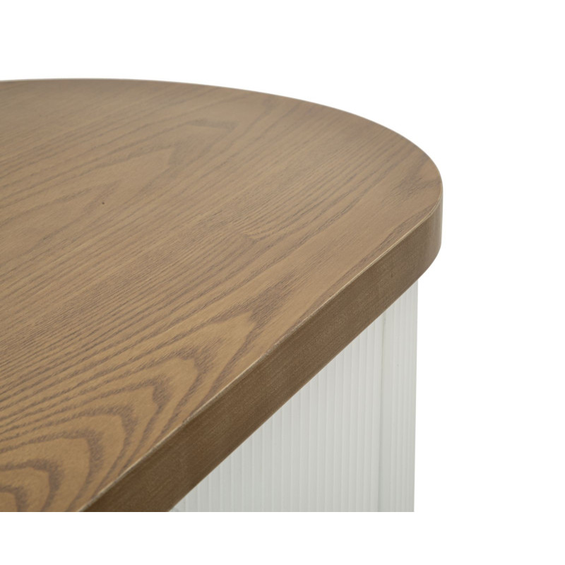 Console moderne Arrondie 1 tiroir en Bois de frêne Marron Blanc Métal Doré Tolosa 