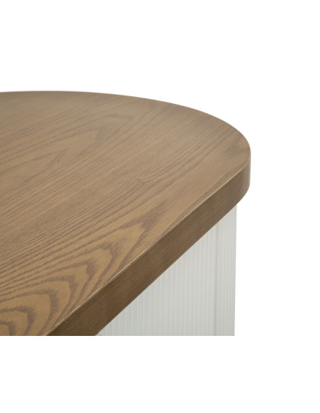 Console moderne Arrondie 1 tiroir en Bois de frêne Marron Blanc Métal Doré Tolosa 