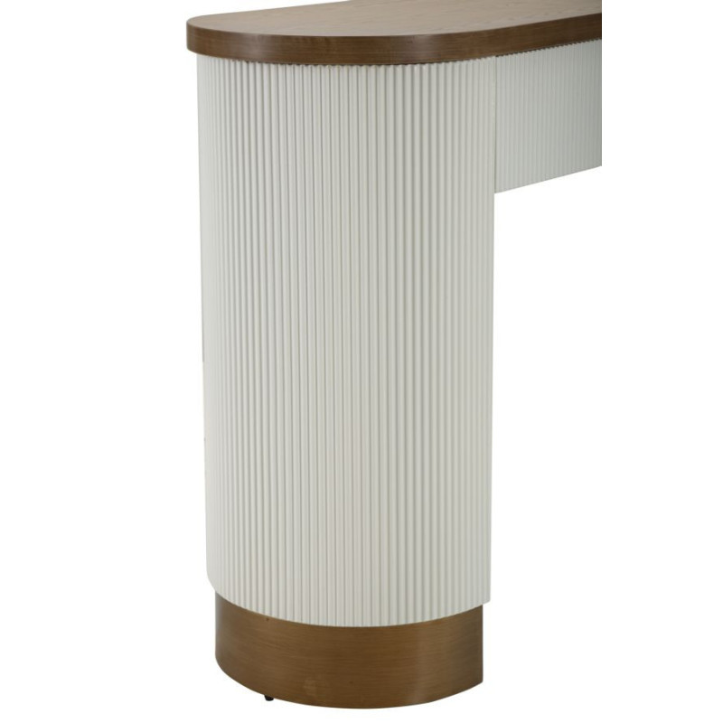 Console moderne Arrondie 1 tiroir en Bois de frêne Marron Blanc Métal Doré Tolosa 