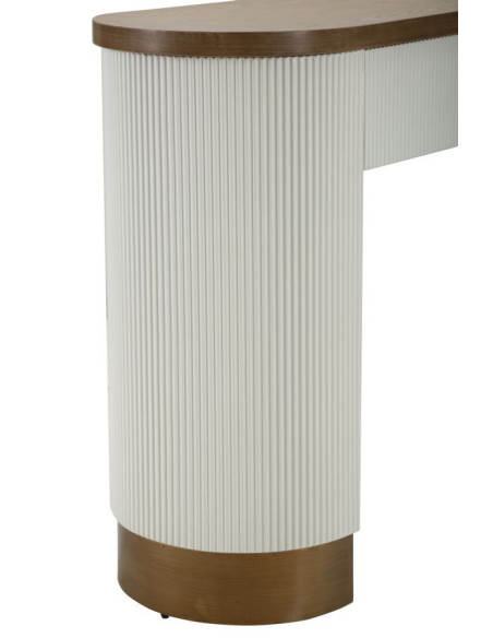 Console moderne Arrondie 1 tiroir en Bois de frêne Marron Blanc Métal Doré Tolosa 