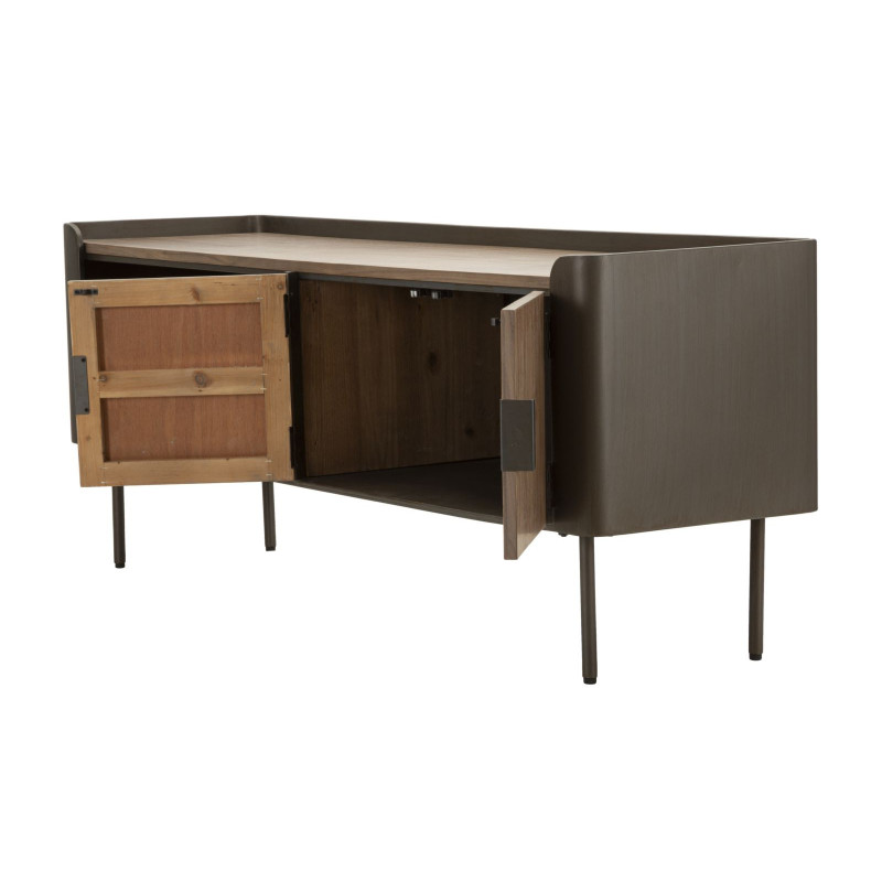 Meuble tv industriel 2 portes 2 niches en Bois de sapin Naturel Métal Noir Toronto 