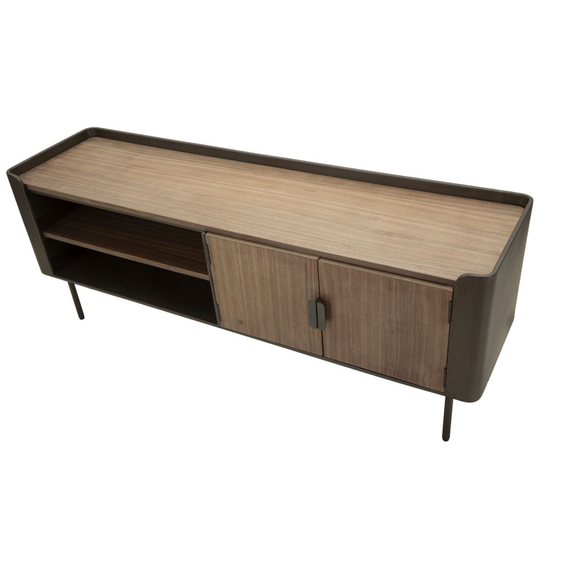 Meuble tv industriel 2 portes 2 niches en Bois de sapin Naturel Métal Noir Toronto 