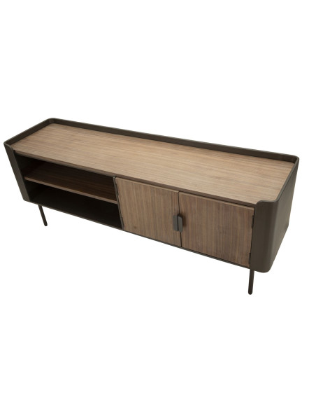 Meuble tv industriel 2 portes 2 niches en Bois de sapin Naturel Métal Noir Toronto 