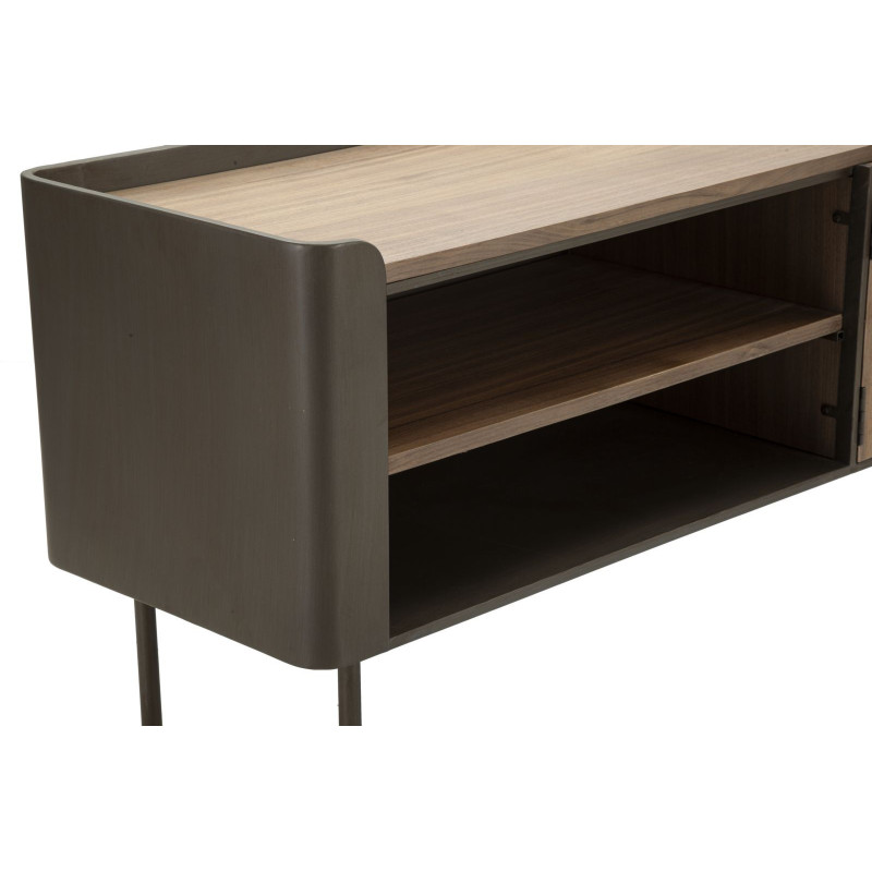 Meuble tv industriel 2 portes 2 niches en Bois de sapin Naturel Métal Noir Toronto 