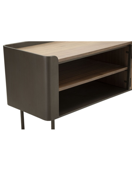 Meuble tv industriel 2 portes 2 niches en Bois de sapin Naturel Métal Noir Toronto 