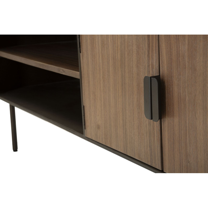Meuble tv industriel 2 portes 2 niches en Bois de sapin Naturel Métal Noir Toronto 