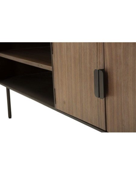Meuble tv industriel 2 portes 2 niches en Bois de sapin Naturel Métal Noir Toronto 