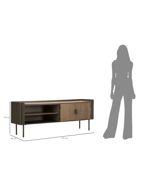 Meuble tv industriel 2 portes 2 niches en Bois de sapin Naturel Métal Noir Toronto 