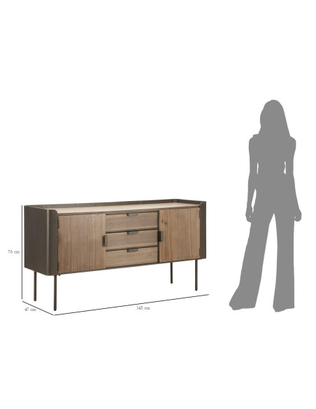 Buffet industriel Bas 2 portes 3 tiroirs en Bois de sapin Naturel Métal Noir Toronto 