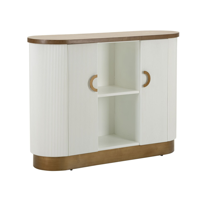 Buffet moderne Bas 2 portes 2 étagères en Bois de frêne Marron Blanc Métal Doré Tolosa 