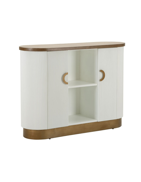 Buffet moderne Bas 2 portes 2 étagères en Bois de frêne Marron Blanc Métal Doré Tolosa 