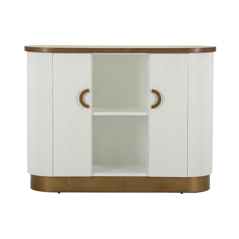 Buffet moderne Bas 2 portes 2 étagères en Bois de frêne Marron Blanc Métal Doré Tolosa 