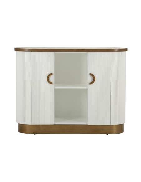 Buffet moderne Bas 2 portes 2 étagères en Bois de frêne Marron Blanc Métal Doré Tolosa 