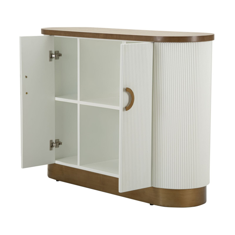 Buffet moderne Bas 2 portes 2 étagères en Bois de frêne Marron Blanc Métal Doré Tolosa 