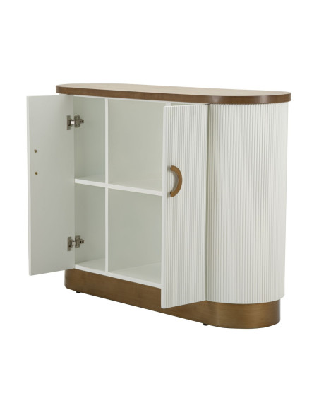 Buffet moderne Bas 2 portes 2 étagères en Bois de frêne Marron Blanc Métal Doré Tolosa 