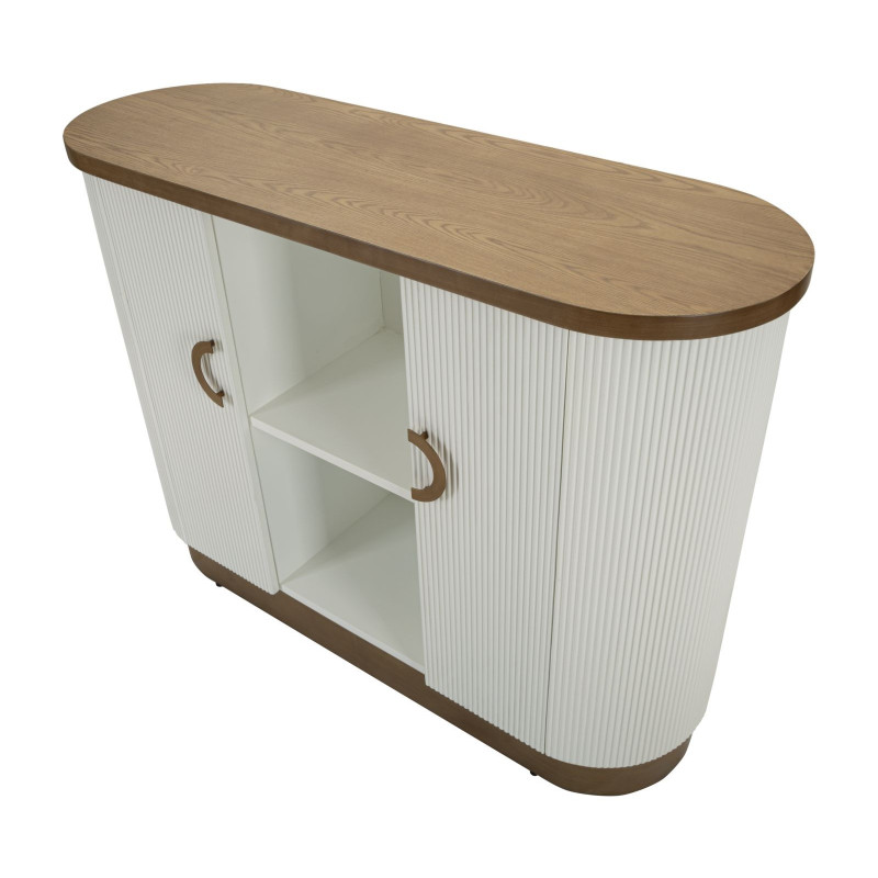 Buffet moderne Bas 2 portes 2 étagères en Bois de frêne Marron Blanc Métal Doré Tolosa 