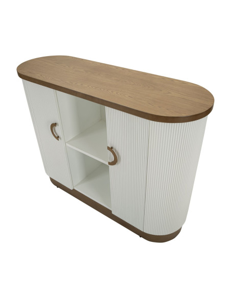Buffet moderne Bas 2 portes 2 étagères en Bois de frêne Marron Blanc Métal Doré Tolosa 