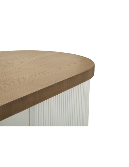 Buffet moderne Bas 2 portes 2 étagères en Bois de frêne Marron Blanc Métal Doré Tolosa 