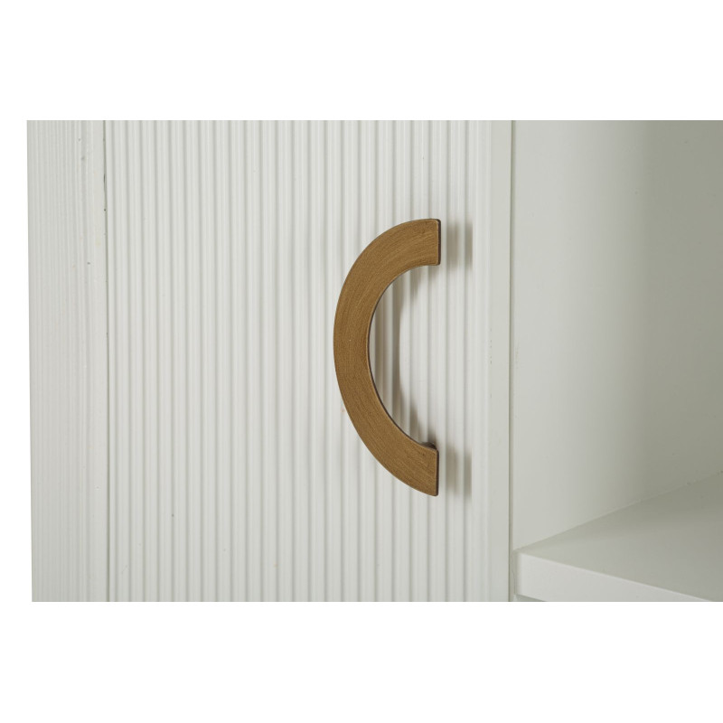 Buffet moderne Bas 2 portes 2 étagères en Bois de frêne Marron Blanc Métal Doré Tolosa 