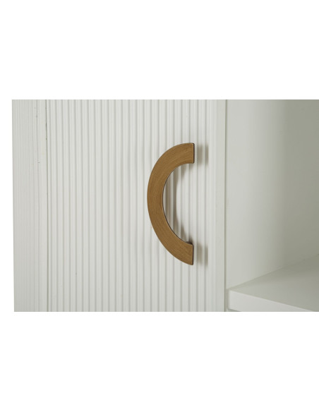 Buffet moderne Bas 2 portes 2 étagères en Bois de frêne Marron Blanc Métal Doré Tolosa 