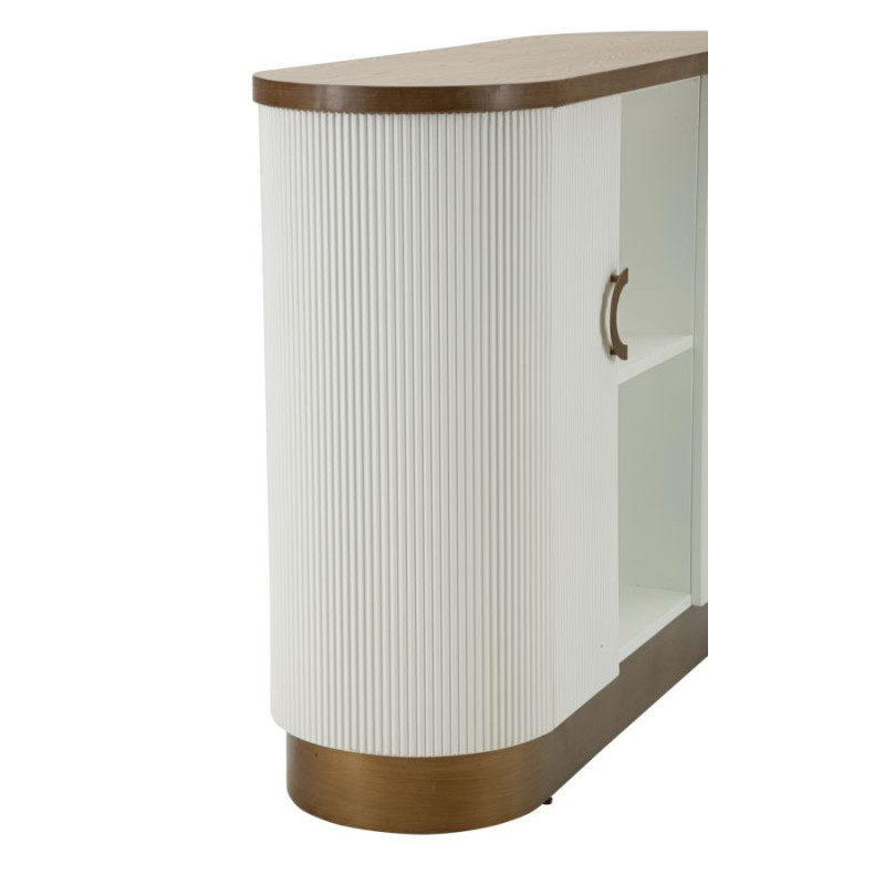 Buffet moderne Bas 2 portes 2 étagères en Bois de frêne Marron Blanc Métal Doré Tolosa 