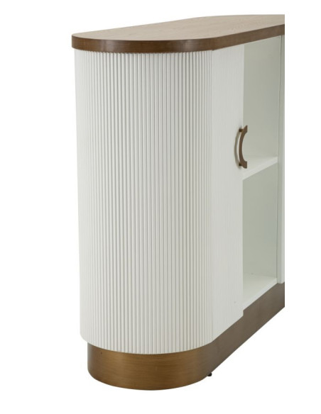 Buffet moderne Bas 2 portes 2 étagères en Bois de frêne Marron Blanc Métal Doré Tolosa 
