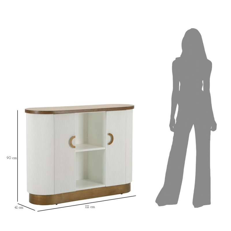 Buffet moderne Bas 2 portes 2 étagères en Bois de frêne Marron Blanc Métal Doré Tolosa 