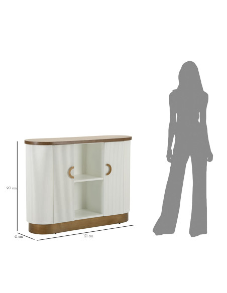 Buffet moderne Bas 2 portes 2 étagères en Bois de frêne Marron Blanc Métal Doré Tolosa 