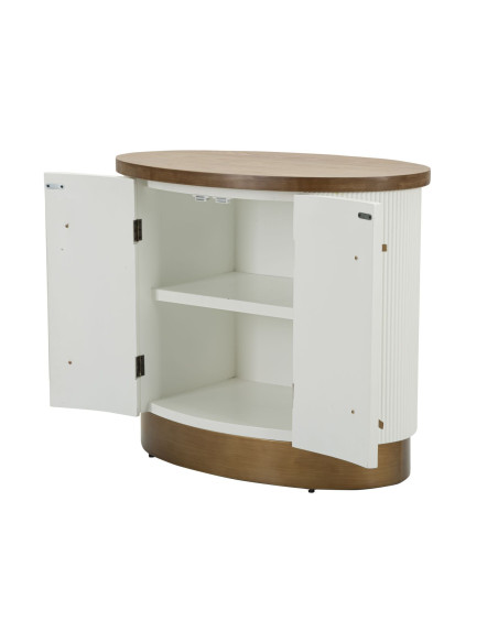 Buffet moderne Bas 2 portes en Bois de frêne Marron Blanc Métal Doré Tolosa 