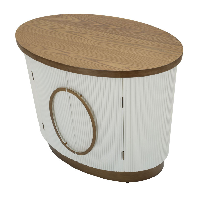 Buffet moderne Bas 2 portes en Bois de frêne Marron Blanc Métal Doré Tolosa 