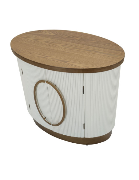 Buffet moderne Bas 2 portes en Bois de frêne Marron Blanc Métal Doré Tolosa 