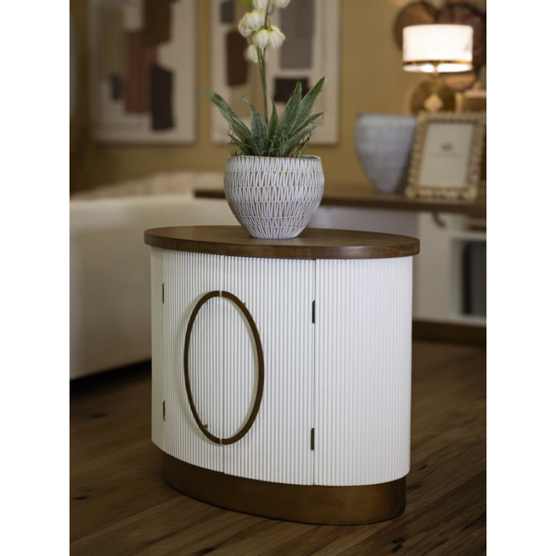 Buffet moderne Bas 2 portes en Bois de frêne Marron Blanc Métal Doré Tolosa 