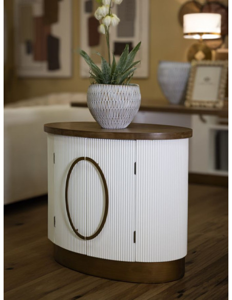 Buffet moderne Bas 2 portes en Bois de frêne Marron Blanc Métal Doré Tolosa 