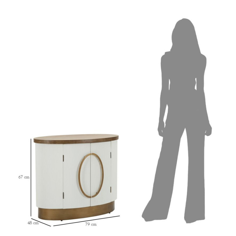 Buffet moderne Bas 2 portes en Bois de frêne Marron Blanc Métal Doré Tolosa 