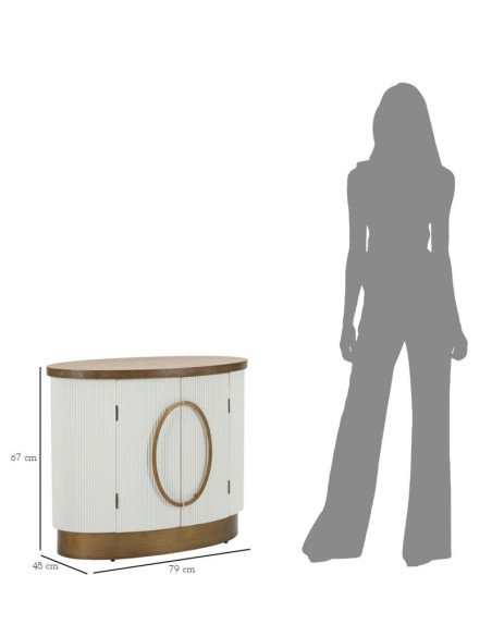 Buffet moderne Bas 2 portes en Bois de frêne Marron Blanc Métal Doré Tolosa 