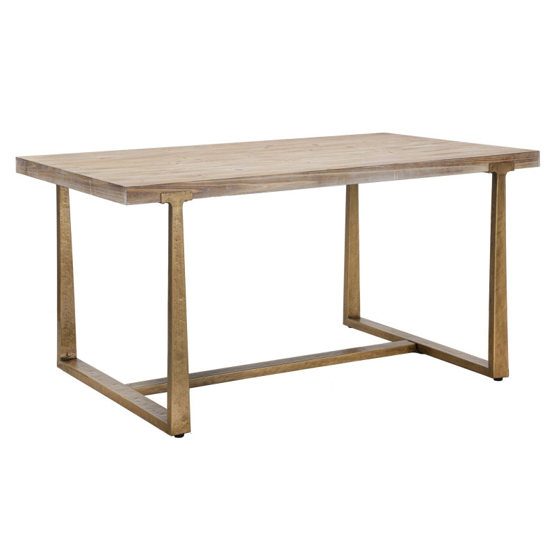 Table à manger moderne Rectangulaire 6 personnes en Bois Naturel Métal Doré Ankara 