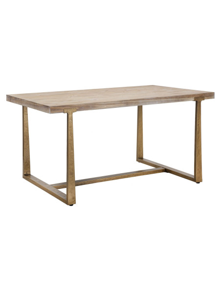 Table à manger moderne Rectangulaire 6 personnes en Bois Naturel Métal Doré Ankara 
