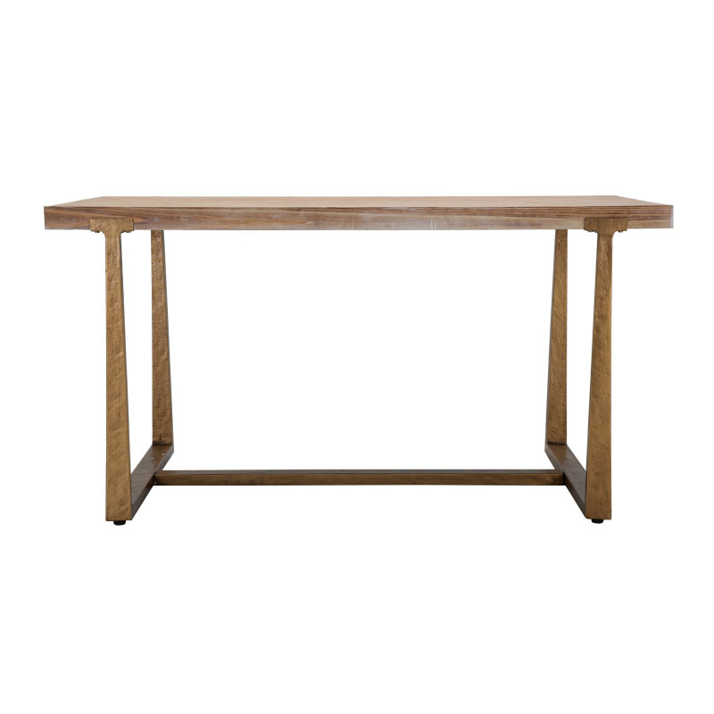 Table à manger moderne Rectangulaire 6 personnes en Bois Naturel Métal Doré Ankara 