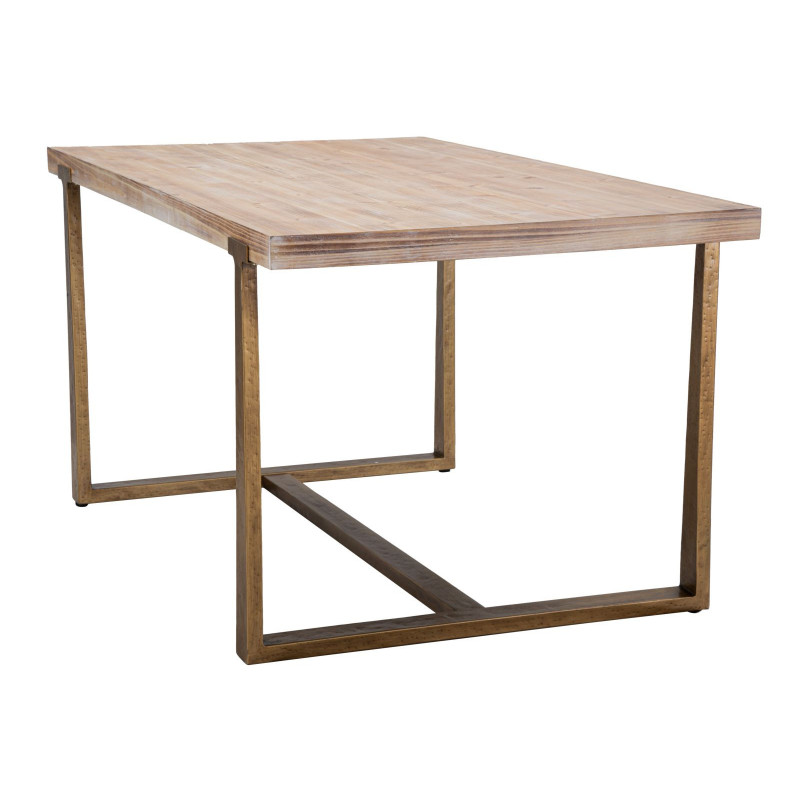 Table à manger moderne Rectangulaire 6 personnes en Bois Naturel Métal Doré Ankara 