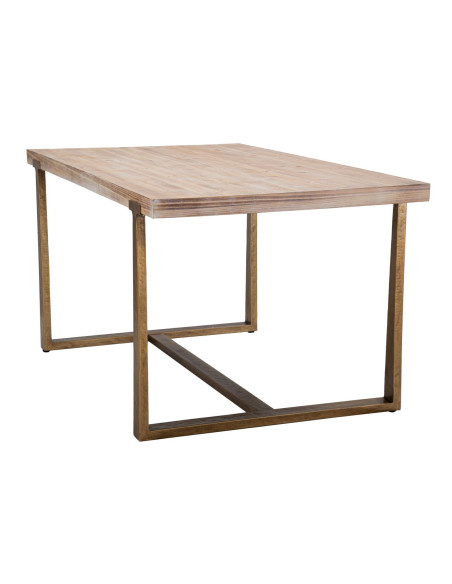 Table à manger moderne Rectangulaire 6 personnes en Bois Naturel Métal Doré Ankara 