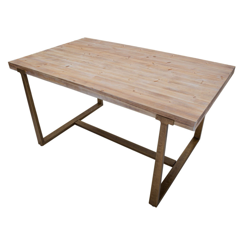 Table à manger moderne Rectangulaire 6 personnes en Bois Naturel Métal Doré Ankara 