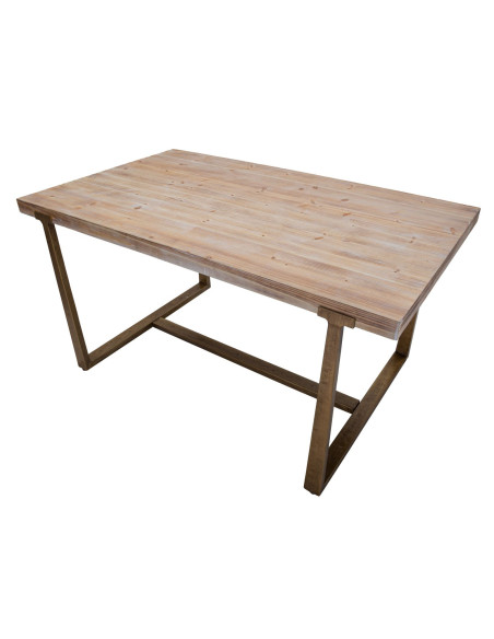 Table à manger moderne Rectangulaire 6 personnes en Bois Naturel Métal Doré Ankara 