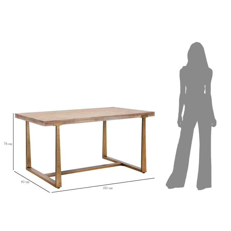 Table à manger moderne Rectangulaire 6 personnes en Bois Naturel Métal Doré Ankara 