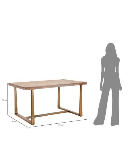 Table à manger moderne Rectangulaire 6 personnes en Bois Naturel Métal Doré Ankara 