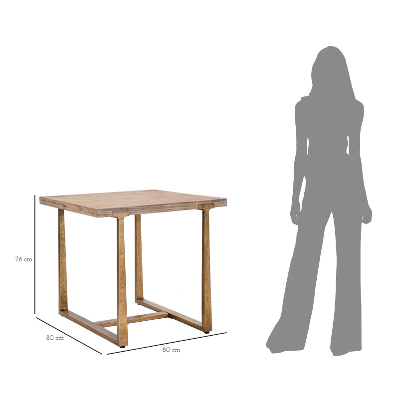 Table à manger moderne Carrée 2 personnes en Bois Naturel Métal Doré Ankara 