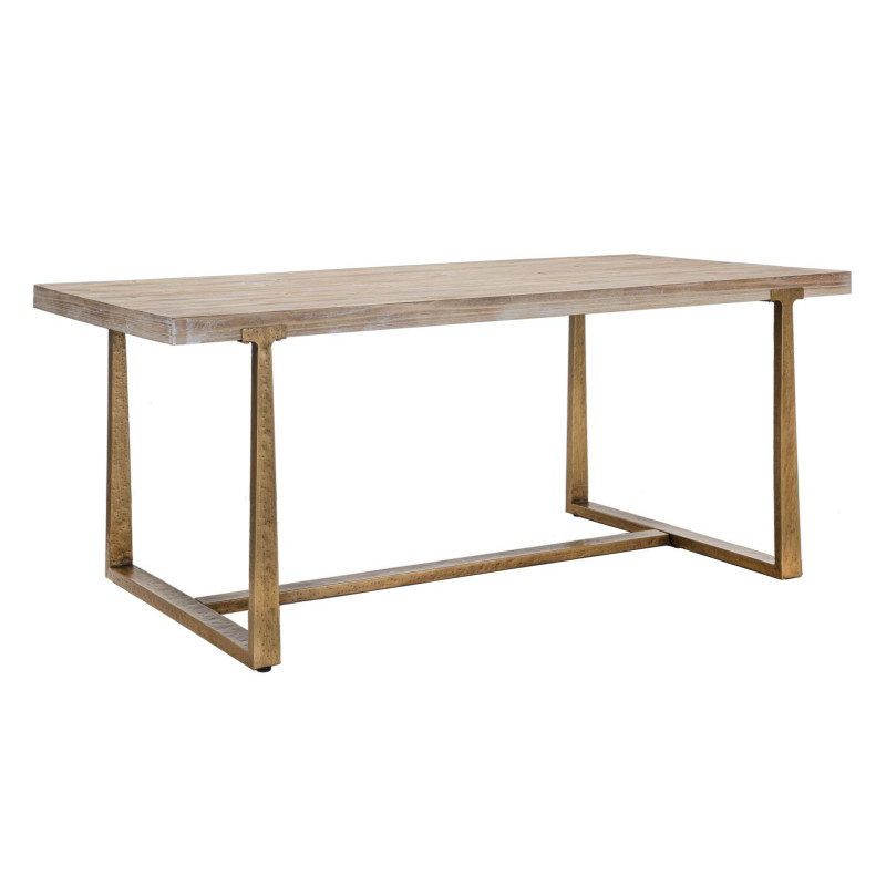 Table à manger moderne Rectangulaire 8 personnes en Bois Naturel Métal Doré Ankara 