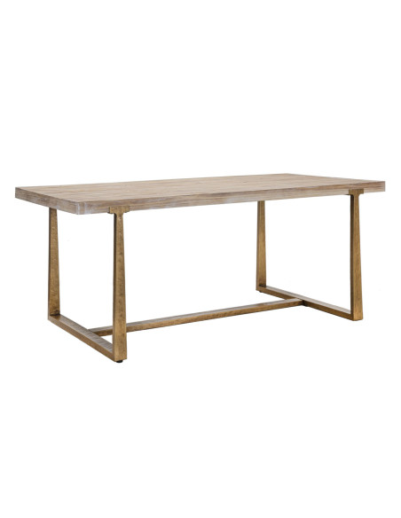 Table à manger moderne Rectangulaire 8 personnes en Bois Naturel Métal Doré Ankara 