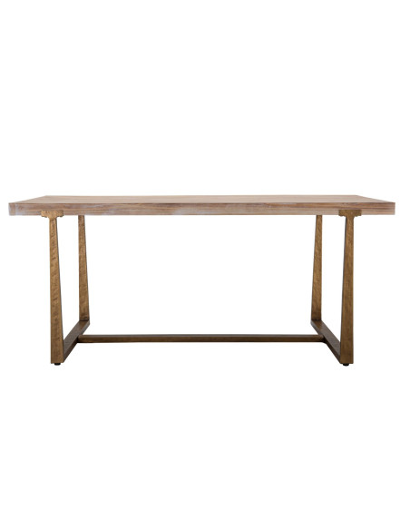 Table à manger moderne Rectangulaire 8 personnes en Bois Naturel Métal Doré Ankara 
