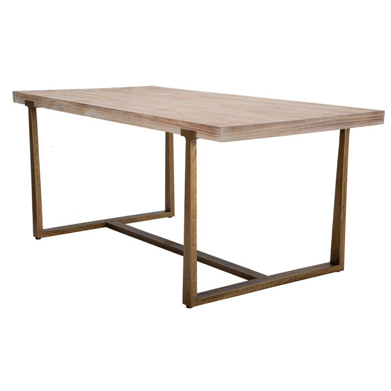 Table à manger moderne Rectangulaire 8 personnes en Bois Naturel Métal Doré Ankara 